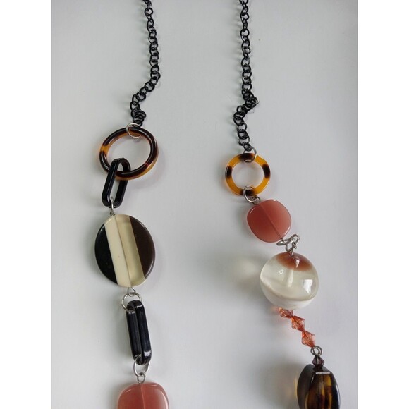 Vintage Boho Tortoiseshell Resin Avant-Garde 21.5" Pull-On Necklace - Picture 3 of 9